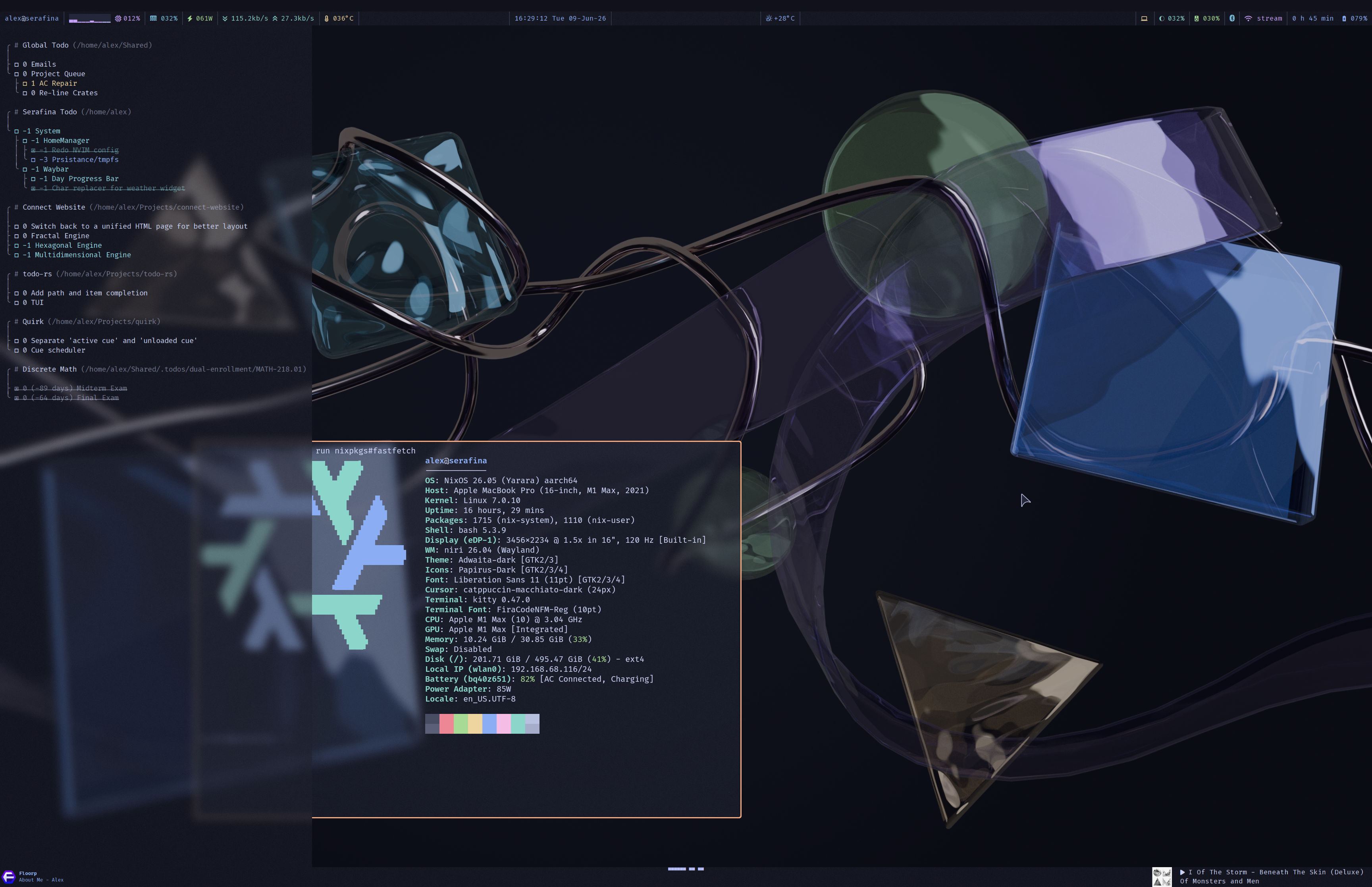 A screenshot of my desktop, showing my todo-list and wallpaper.